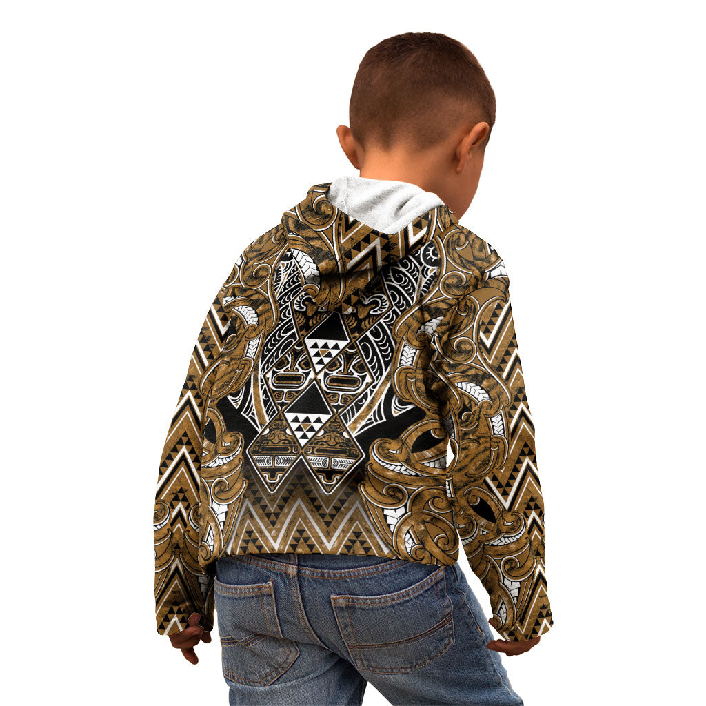 Aotearoa Kati Mamoe Kid Hoodie Maori Brown Tribal Paua Shell Pattern