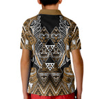 Aotearoa Kati Mamoe Kid Polo Shirt Maori Brown Tribal Paua Shell Pattern