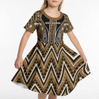 Aotearoa Kati Mamoe Kid Short Sleeve Dress Maori Brown Tribal Paua Shell Pattern