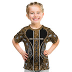 Aotearoa Kati Mamoe Kid T Shirt Maori Brown Tribal Paua Shell Pattern