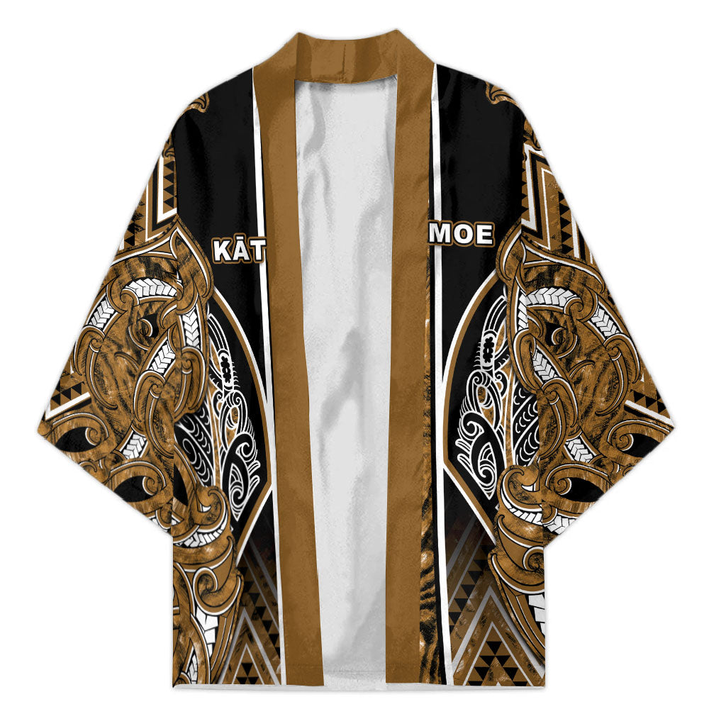 Aotearoa Kati Mamoe Kimono Maori Brown Tribal Paua Shell Pattern