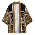 Aotearoa Kati Mamoe Kimono Maori Brown Tribal Paua Shell Pattern