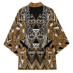 Aotearoa Kati Mamoe Kimono Maori Brown Tribal Paua Shell Pattern