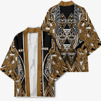 Aotearoa Kati Mamoe Kimono Maori Brown Tribal Paua Shell Pattern