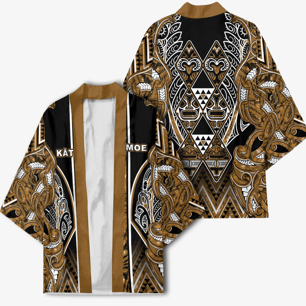 Aotearoa Kati Mamoe Kimono Maori Brown Tribal Paua Shell Pattern