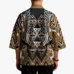 Aotearoa Kati Mamoe Kimono Maori Brown Tribal Paua Shell Pattern