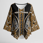 Aotearoa Kati Mamoe Kimono Sleeve Blouse Maori Brown Tribal Paua Shell Pattern