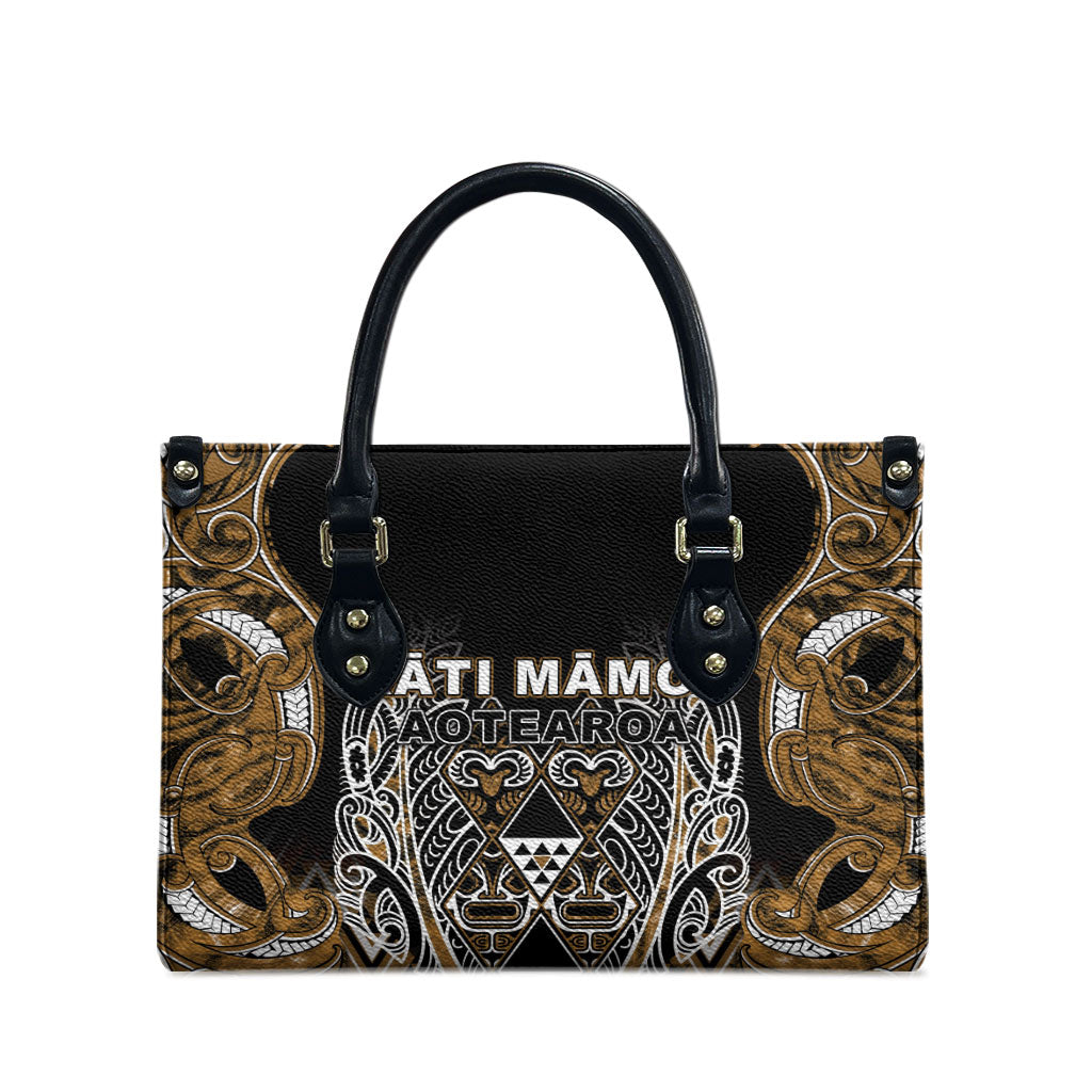 Aotearoa Kati Mamoe Leather Bag Maori Brown Tribal Paua Shell Pattern