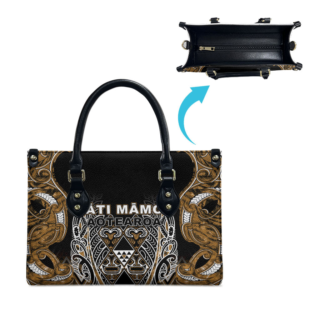 Aotearoa Kati Mamoe Leather Bag Maori Brown Tribal Paua Shell Pattern
