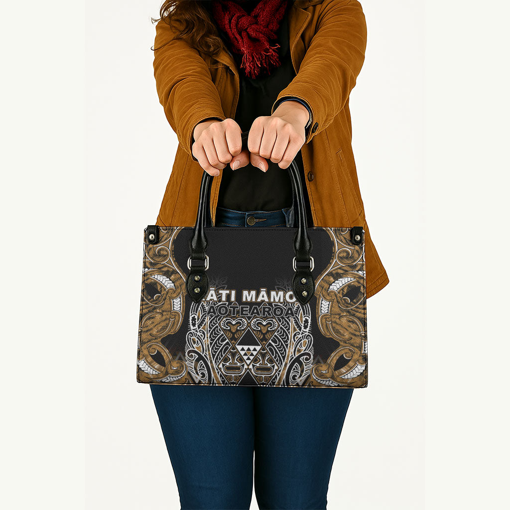 Aotearoa Kati Mamoe Leather Bag Maori Brown Tribal Paua Shell Pattern