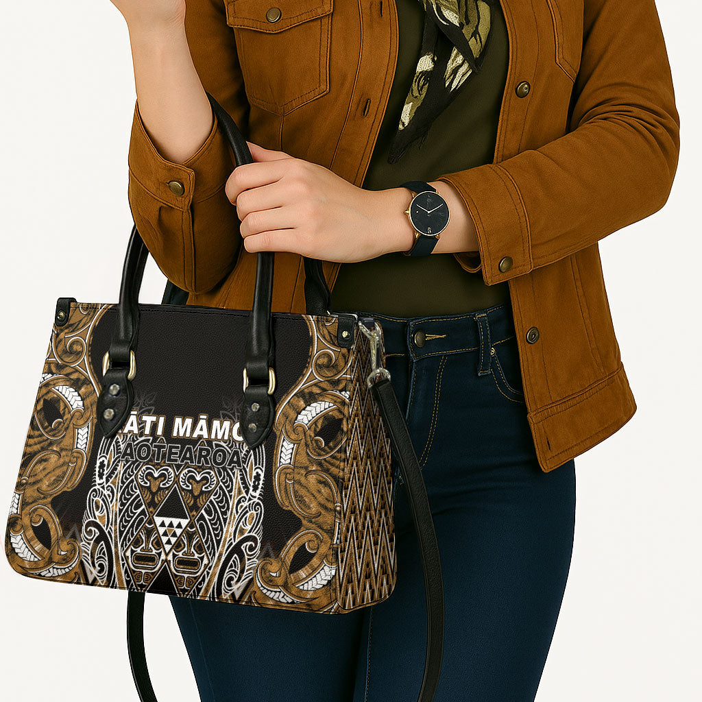 Aotearoa Kati Mamoe Leather Bag Maori Brown Tribal Paua Shell Pattern