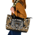 Aotearoa Kati Mamoe Leather Tote Bag Maori Brown Tribal Paua Shell Pattern