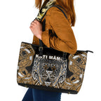 Aotearoa Kati Mamoe Leather Tote Bag Maori Brown Tribal Paua Shell Pattern
