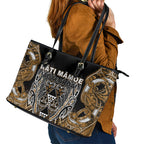 Aotearoa Kati Mamoe Leather Tote Bag Maori Brown Tribal Paua Shell Pattern