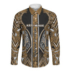Aotearoa Kati Mamoe Long Sleeve Button Shirt Maori Brown Tribal Paua Shell Pattern