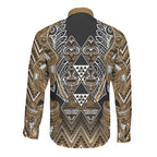 Aotearoa Kati Mamoe Long Sleeve Button Shirt Maori Brown Tribal Paua Shell Pattern