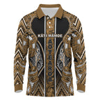 Aotearoa Kati Mamoe Long Sleeve Polo Shirt Maori Brown Tribal Paua Shell Pattern