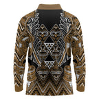 Aotearoa Kati Mamoe Long Sleeve Polo Shirt Maori Brown Tribal Paua Shell Pattern