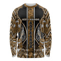 Aotearoa Kati Mamoe Long Sleeve Shirt Maori Brown Tribal Paua Shell Pattern