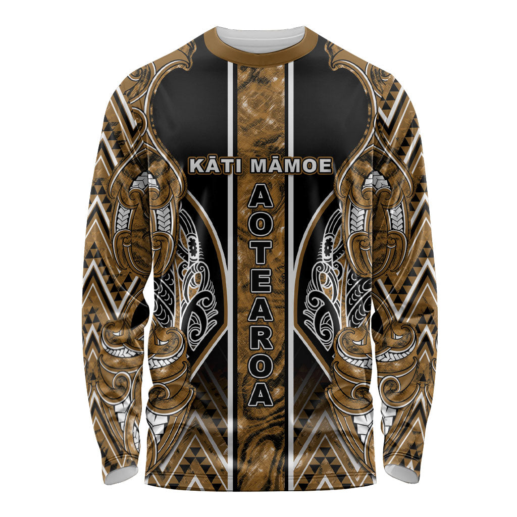 Aotearoa Kati Mamoe Long Sleeve Shirt Maori Brown Tribal Paua Shell Pattern