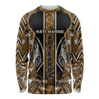 Aotearoa Kati Mamoe Long Sleeve Shirt Maori Brown Tribal Paua Shell Pattern
