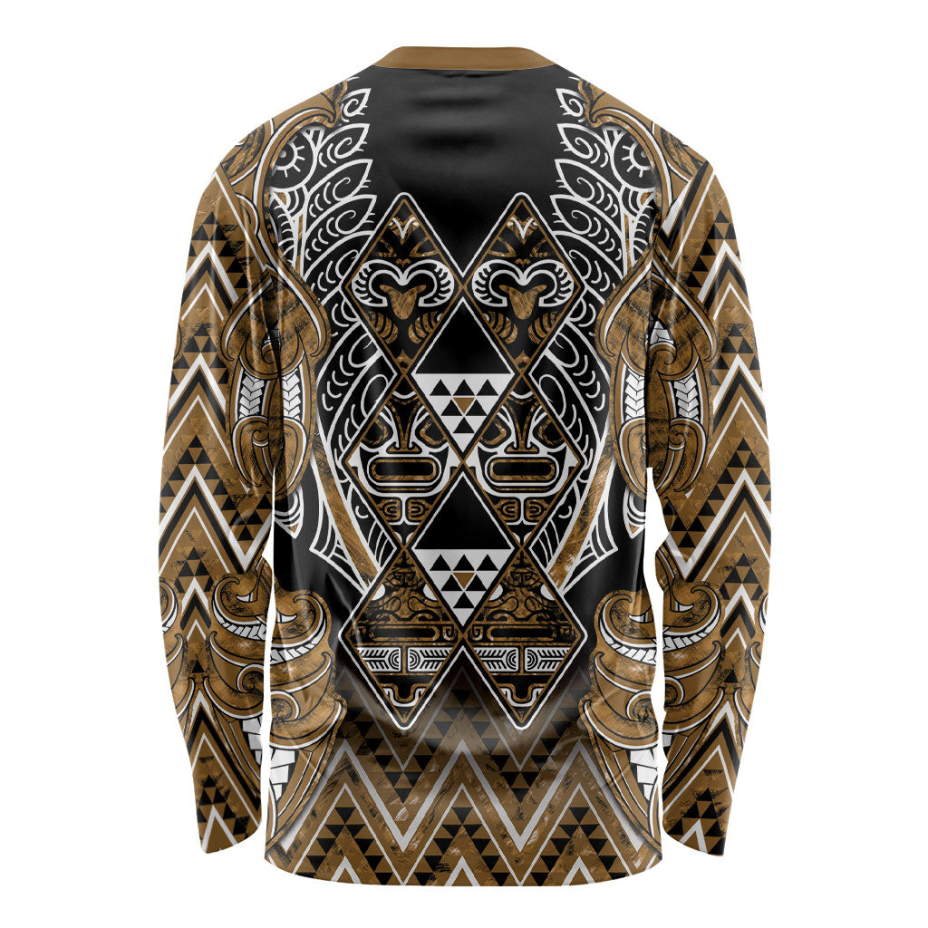 Aotearoa Kati Mamoe Long Sleeve Shirt Maori Brown Tribal Paua Shell Pattern