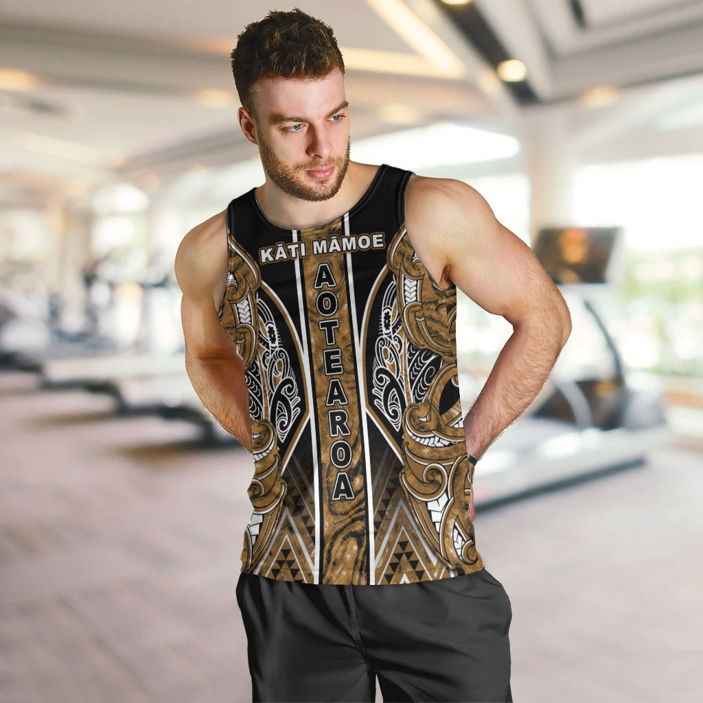 Aotearoa Kati Mamoe Men Tank Top Maori Brown Tribal Paua Shell Pattern