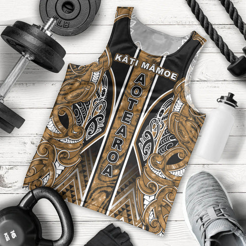 Aotearoa Kati Mamoe Men Tank Top Maori Brown Tribal Paua Shell Pattern
