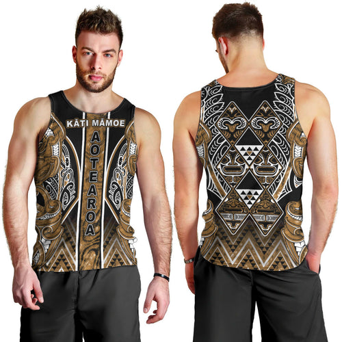 Aotearoa Kati Mamoe Men Tank Top Maori Brown Tribal Paua Shell Pattern