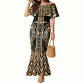 Aotearoa Kati Mamoe Mermaid Dress Maori Brown Tribal Paua Shell Pattern