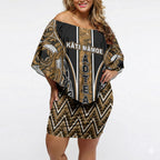 Aotearoa Kati Mamoe Off Shoulder Short Dress Maori Brown Tribal Paua Shell Pattern