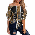 Aotearoa Kati Mamoe Off Shoulder Wrap Waist Top Maori Brown Tribal Paua Shell Pattern