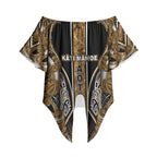 Aotearoa Kati Mamoe Off Shoulder Wrap Waist Top Maori Brown Tribal Paua Shell Pattern