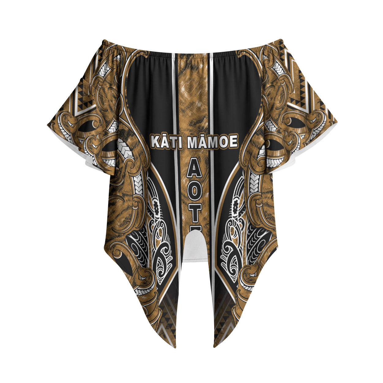 Aotearoa Kati Mamoe Off Shoulder Wrap Waist Top Maori Brown Tribal Paua Shell Pattern