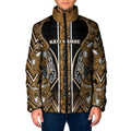 Aotearoa Kati Mamoe Padded Jacket Maori Brown Tribal Paua Shell Pattern