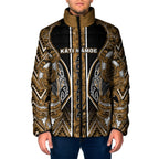 Aotearoa Kati Mamoe Padded Jacket Maori Brown Tribal Paua Shell Pattern