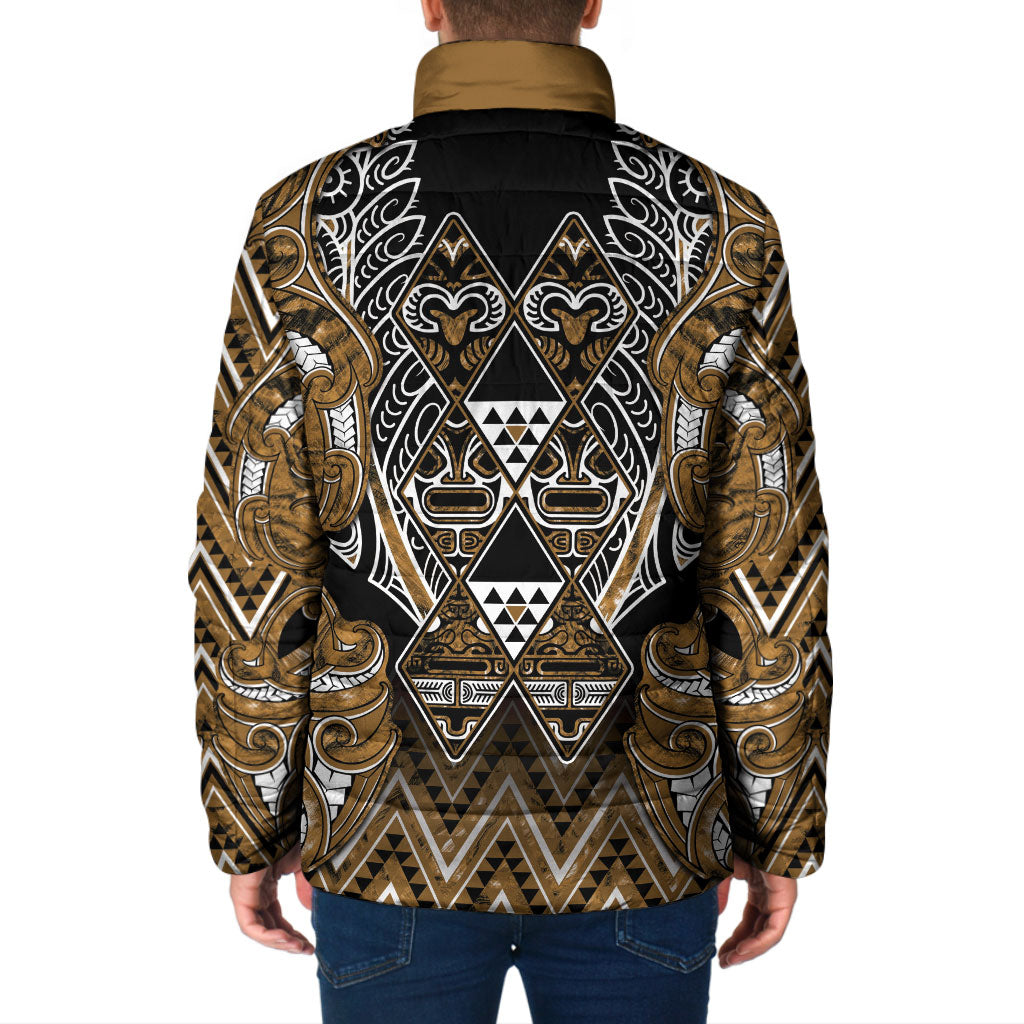Aotearoa Kati Mamoe Padded Jacket Maori Brown Tribal Paua Shell Pattern