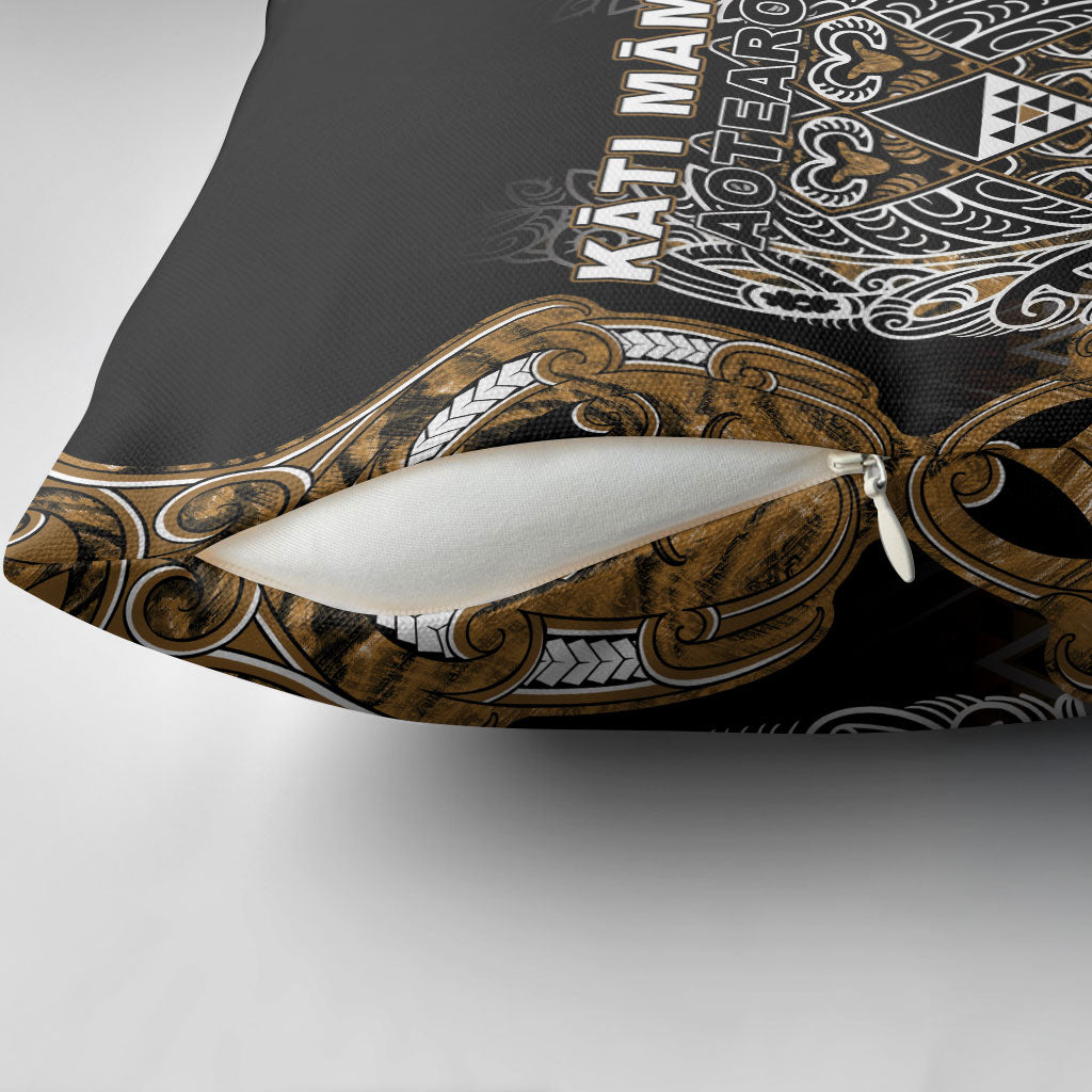 Aotearoa Kati Mamoe Pillow Cover Maori Brown Tribal Paua Shell Pattern