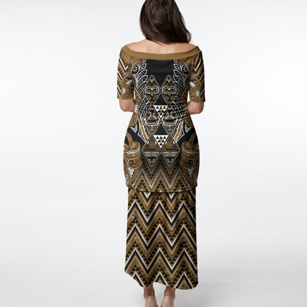 Aotearoa Kati Mamoe Puletasi Maori Brown Tribal Paua Shell Pattern