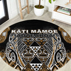 Aotearoa Kati Mamoe Round Carpet Maori Brown Tribal Paua Shell Pattern
