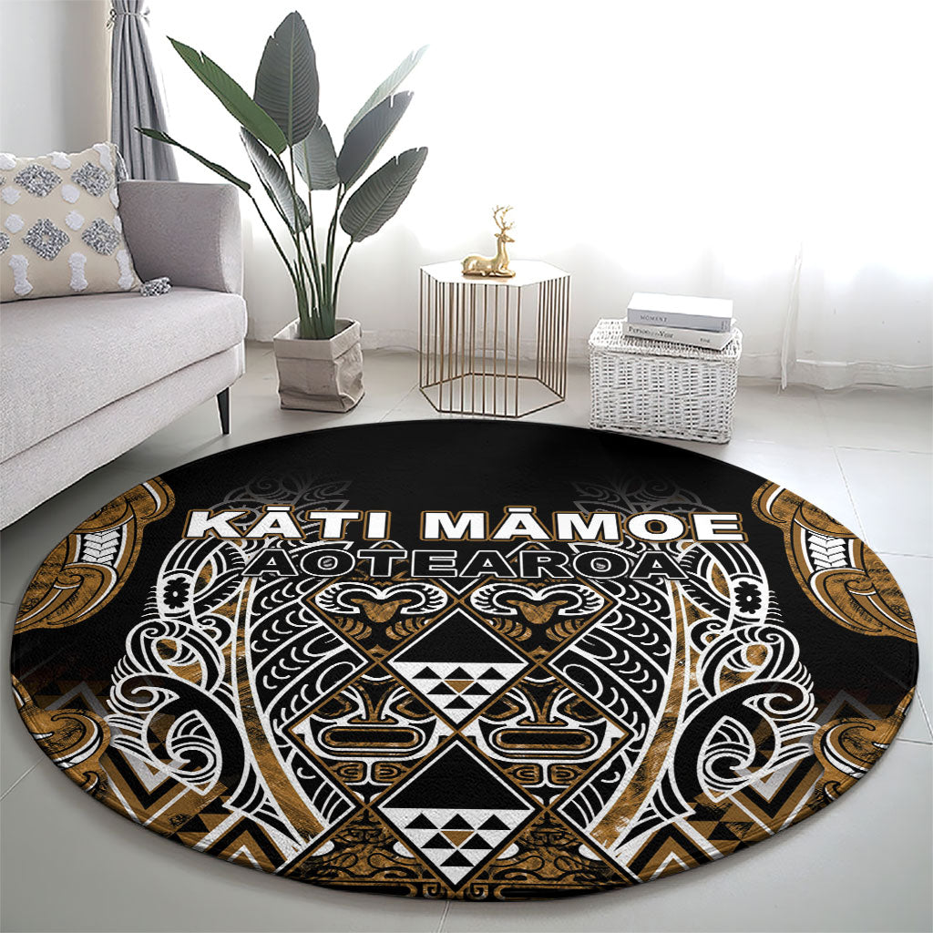 Aotearoa Kati Mamoe Round Carpet Maori Brown Tribal Paua Shell Pattern