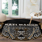 Aotearoa Kati Mamoe Round Carpet Maori Brown Tribal Paua Shell Pattern
