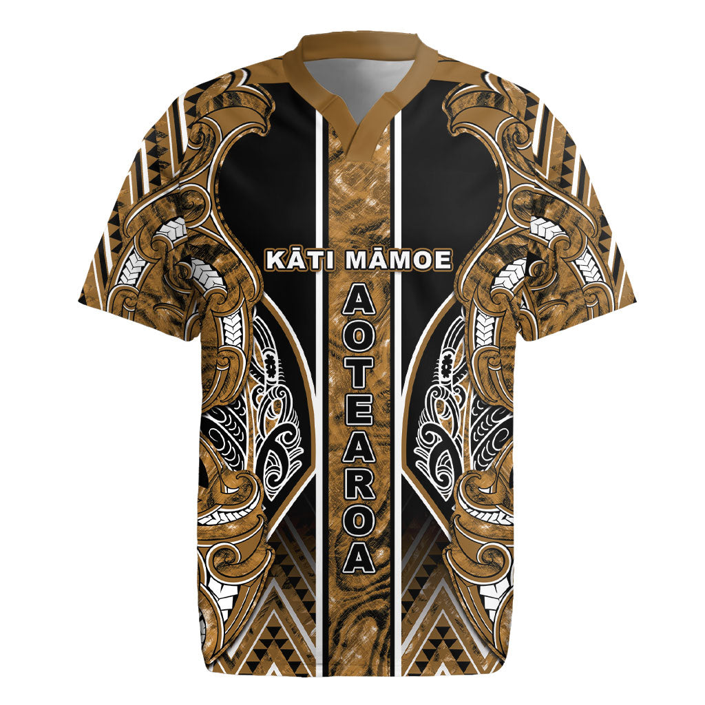 Aotearoa Kati Mamoe Rugby Jersey Maori Brown Tribal Paua Shell Pattern