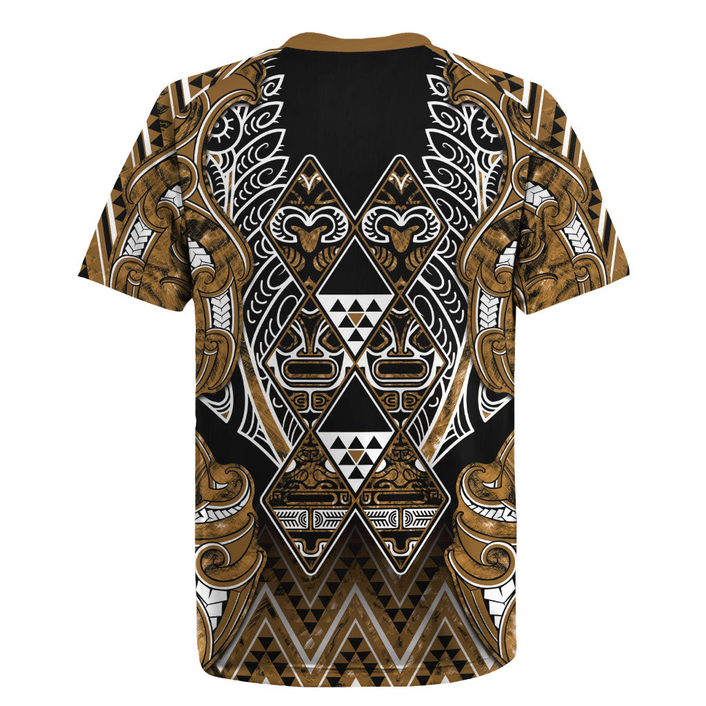 Aotearoa Kati Mamoe Rugby Jersey Maori Brown Tribal Paua Shell Pattern