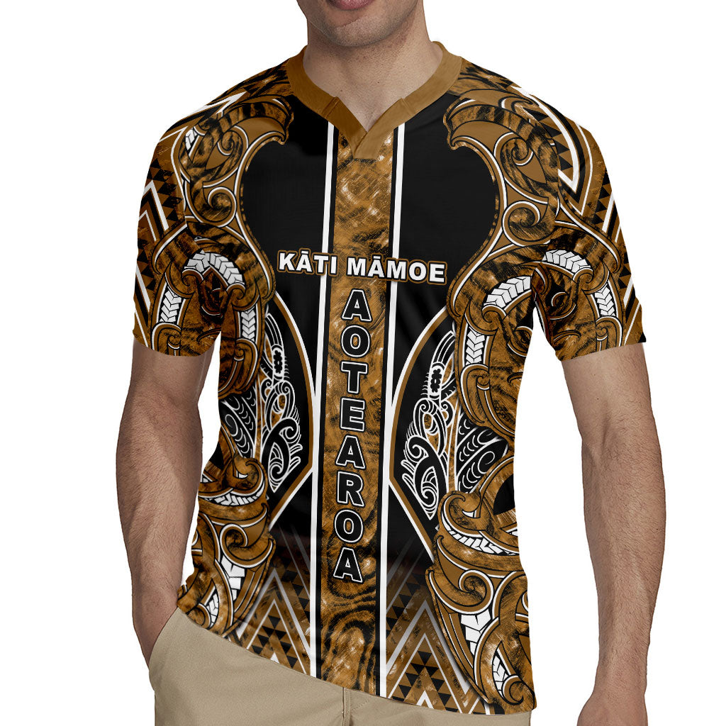 Aotearoa Kati Mamoe Rugby Jersey Maori Brown Tribal Paua Shell Pattern