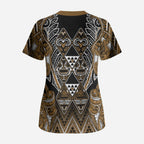 Aotearoa Kati Mamoe Scrub Top Maori Brown Tribal Paua Shell Pattern