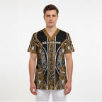 Aotearoa Kati Mamoe Scrub Top Maori Brown Tribal Paua Shell Pattern