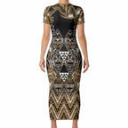 Aotearoa Kati Mamoe Short Sleeve Bodycon Dress Maori Brown Tribal Paua Shell Pattern