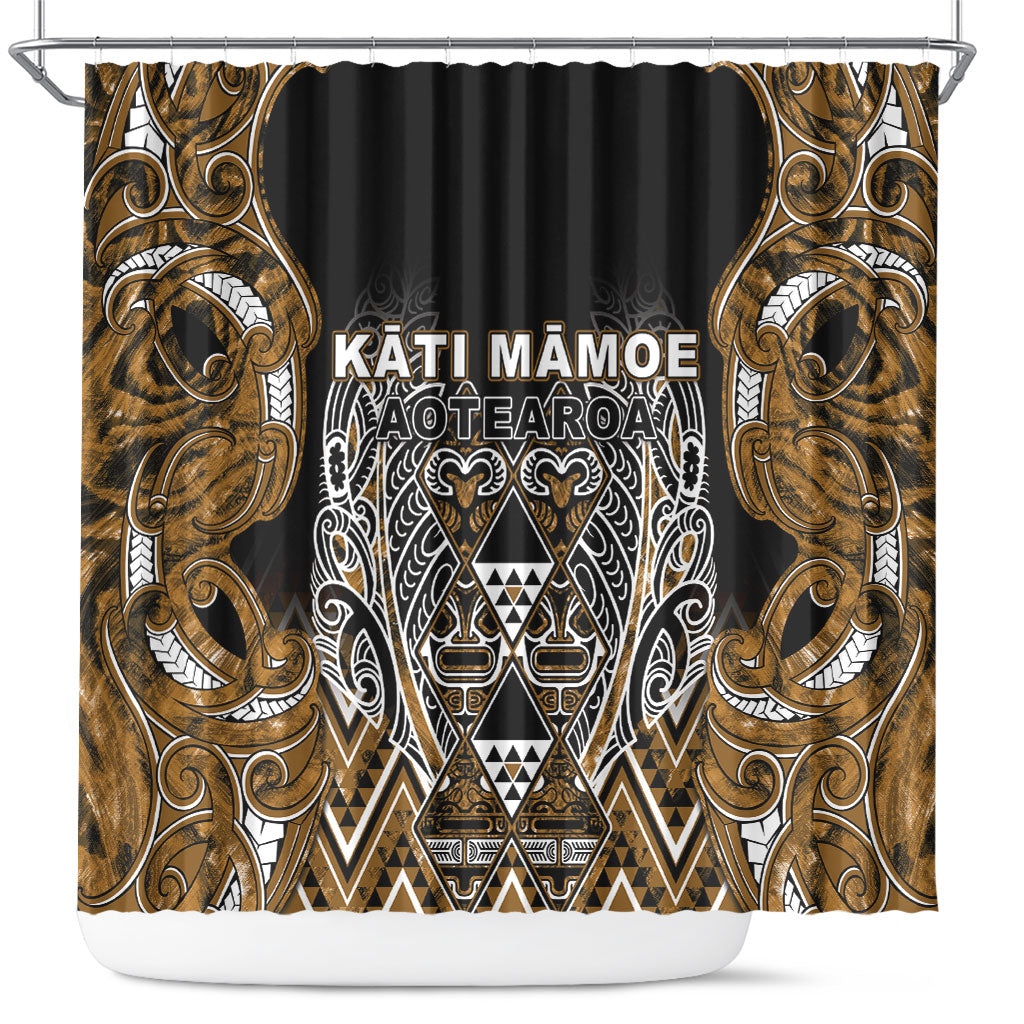 Aotearoa Kati Mamoe Shower Curtain Maori Brown Tribal Paua Shell Pattern