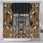 Aotearoa Kati Mamoe Shower Curtain Maori Brown Tribal Paua Shell Pattern